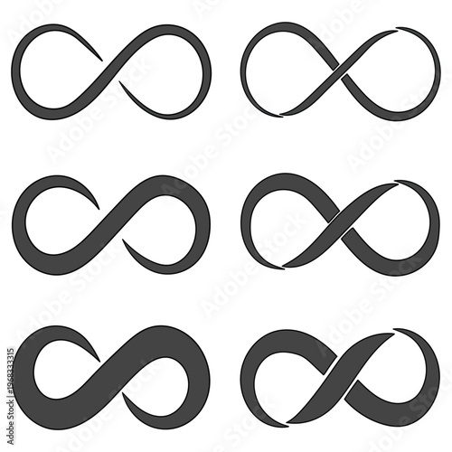 Hand-drawn cartoon set of infinity loop symbols on a white background.