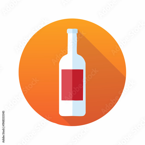 Minimalist wine bottle vector illustration on an orange circle for design element.