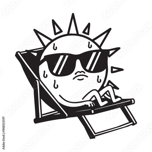 A cool sun wearing sunglasses relaxes on a beach chair enjoying a summer day silhouette