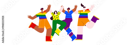 Colorful abstract illustration of diverse happy people. playful modern vector flat design style tone. Pride Month.