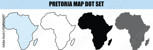 Africa Continent Map Silhouette Set in Four Styles isolated on white background