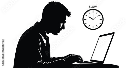 man working late on laptop slow clock