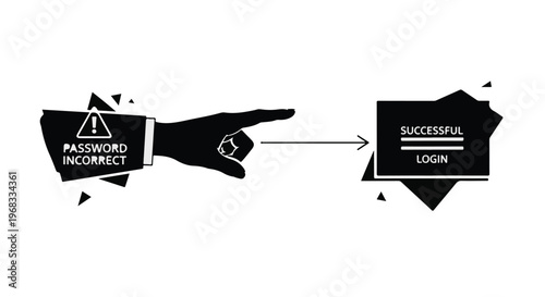 login success concept with hand pointing to correct password