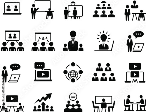 Black and white business people with presentations and laptops