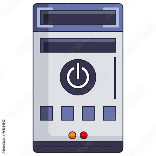Desktop Computer CPU Tower Case Flat Illustration