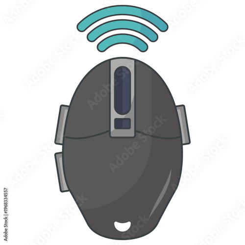 Wireless Computer Mouse with Signal Flat Illustration