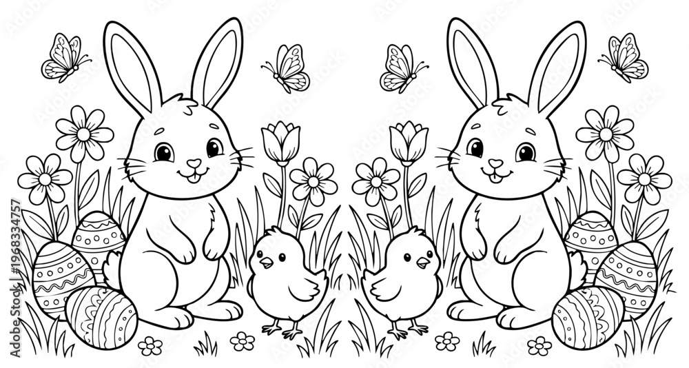 Fototapeta premium a4 colouring page bunny painting an easter egg. ready to print on standard A4 paper.