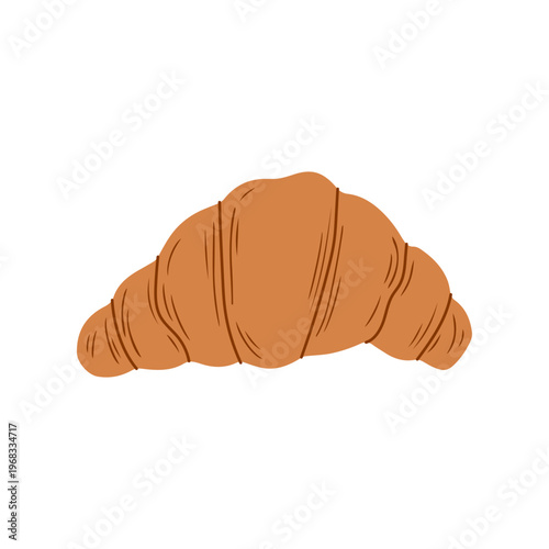 Traditional croissant in modern retro vector style. French pastry vector illustration for bakery, sticker, morning coffee and cafe menu. Minimalist hand drawn food art isolated on white.