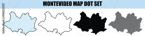 Montevideo Map Dot Set showing Uruguay capital city silhouette in various styles