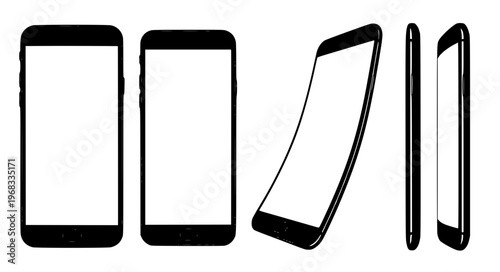 Stylized edge screen smartphone vector illustration set EPS10 isolated on white