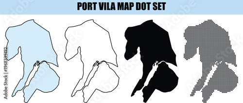Port Vila Map Dot Set showing Vanuatu capital city geography in various styles