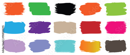 Paintbrush template with splashes colorful grunge collection. box, grungy, brushes, lines, frames, colorful watercolor brush stroke collection. Set of different ink paint brush strokes isolated on whi