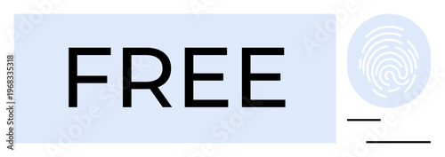 Security, identity verification, free services, digital access, technology, online platforms. Bold FREE text with a fingerprint icon. Security and identity verification concept