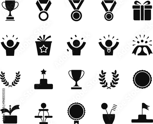 Black and white of awards and achievements trophies