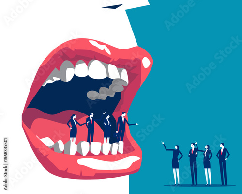 Group of business person being controlled. Directed by large mouths