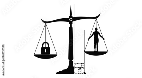 law and justice scale with person and lock
