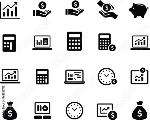Black and white of finance and business symbols money