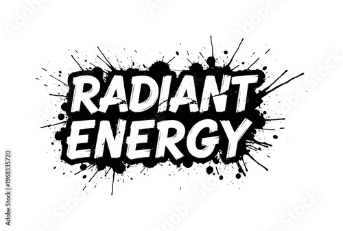 Radiant Energy. lettering and all elements in black. Vector style. AWhite background. Pure white background. Perfect isolation and visual consistency. Dynamic