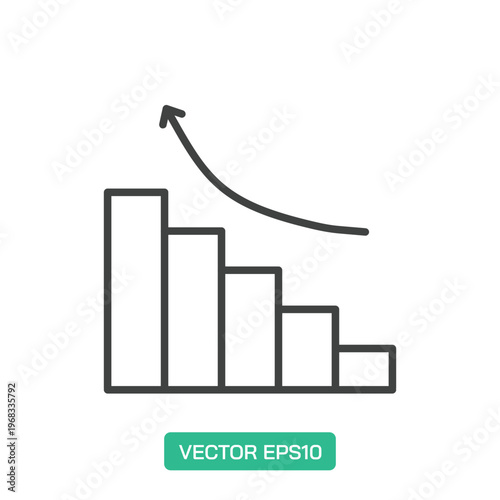 Descending Bar Chart with Upward Arrow icon. Thin line icon vector