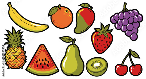 Colorful illustration of various fruits.
