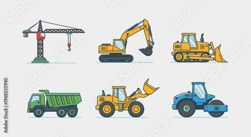 Construction vehicles and equipment set.