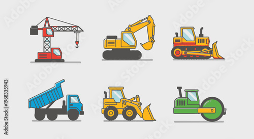 Construction vehicles and heavy machinery.