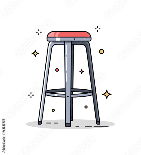 Bar stool leg designer furniture close-up concept where a metallic leg with a polished finish is displayed while tiny sparkle and star icons