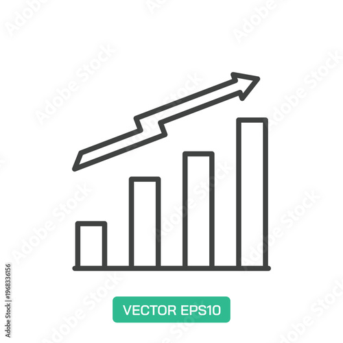 Positive Growth Bar Chart icon. Thin line icon vector
