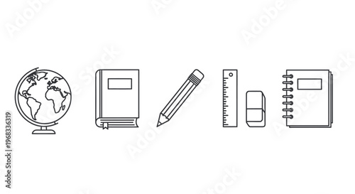 Stationery and school supplies icons.