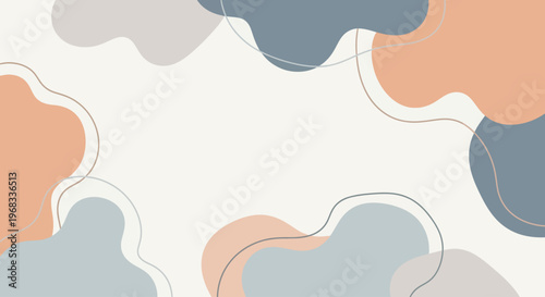 An abstract background featuring colorful, irregularly shaped blobs in peach, gray, and blue hues on a white base with a smooth, blended appearance.