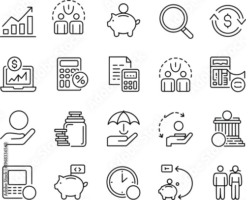 Black line of business finance and banking concepts line business money piggy bank