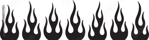 Wavy Fire Border Graphics: Black Tribal Flame Silhouette Vector set of vector design on transparent background.
