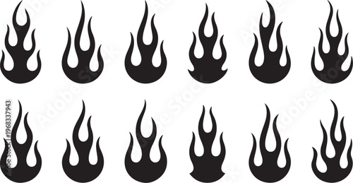 Sleek Fire Silhouette Graphics: Black Tribal Flame Vector set of vector design on transparent background.