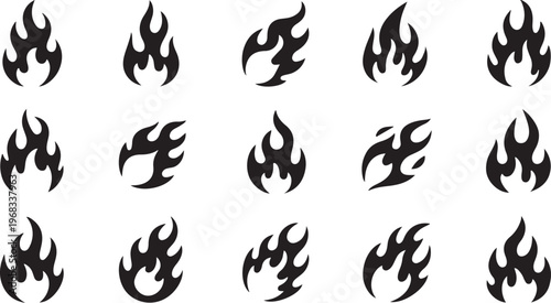 Tribal Fire Tattoo Designs: Black Flame Silhouette Vector Pack set of vector design on transparent background.