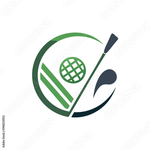 Modern logo featuring a stylized tennis racket and ball with green and black design elements