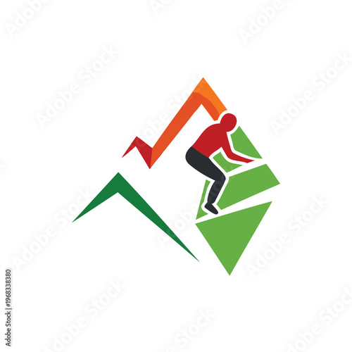 Determined athlete climbing upward on a dynamic growth graph