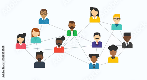 Diverse group of people connected in a network.