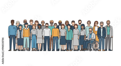 Diverse group of people standing together in a line.
