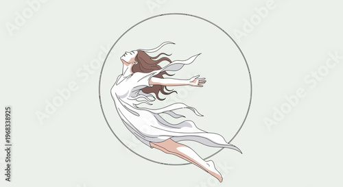 Elegant Woman in Flowing White Dress Dancing Gracefully.