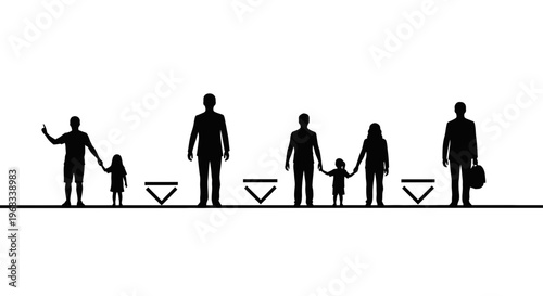 Generations of people shown in silhouette on a line.