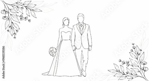 Alevidhanu couple walks hand-in-hand through a serene garden on their wedding day surrounded by lush greenery and vibrant flowers.