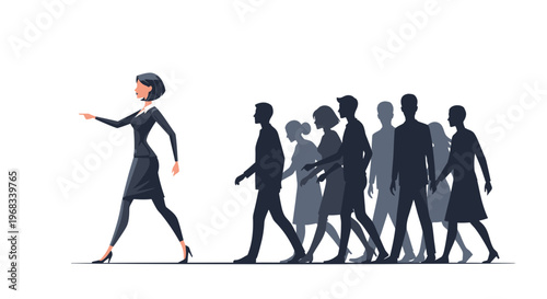 Woman Leading Group of People Forward.