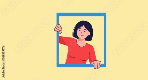 Woman Peeking Through a Square Frame.