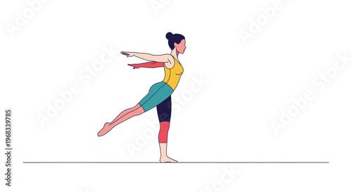 Woman performing a graceful ballet pose on one leg.