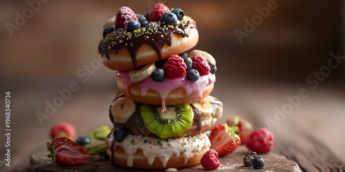 Fruit‑Crowned Donut Towers, ai generated.