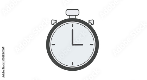 A monochrome graphic illustration of a classic stopwatch with two buttons and a dial, symbolizing timekeeping and the passage of moments