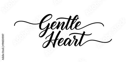 Gentle Heart. lettering and all elements in black. Vector style. AWhite background. Pure white background. Perfect isolation and visual consistency. Grunge