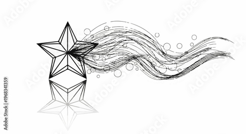Stylized star with abstract flowing lines and circles, reflected below