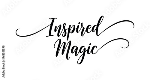 Inspired Magic. lettering and all elements in black. Vector style. AWhite background. Pure white background. Perfect isolation and visual consistency. Elegant