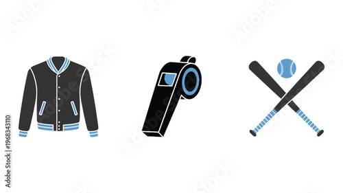 Sports equipment icons set, monochrome hand drawn vector illustration in black and white, minimalist design including balls